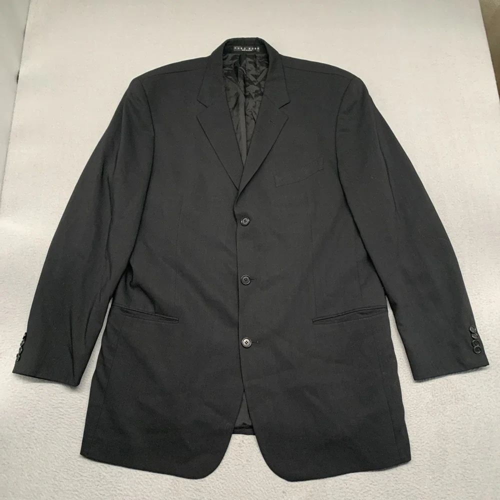VTG Hugo Boss Einstein Sigma Wool Blazer Jacket 3-Button Black Men 46L USA Made